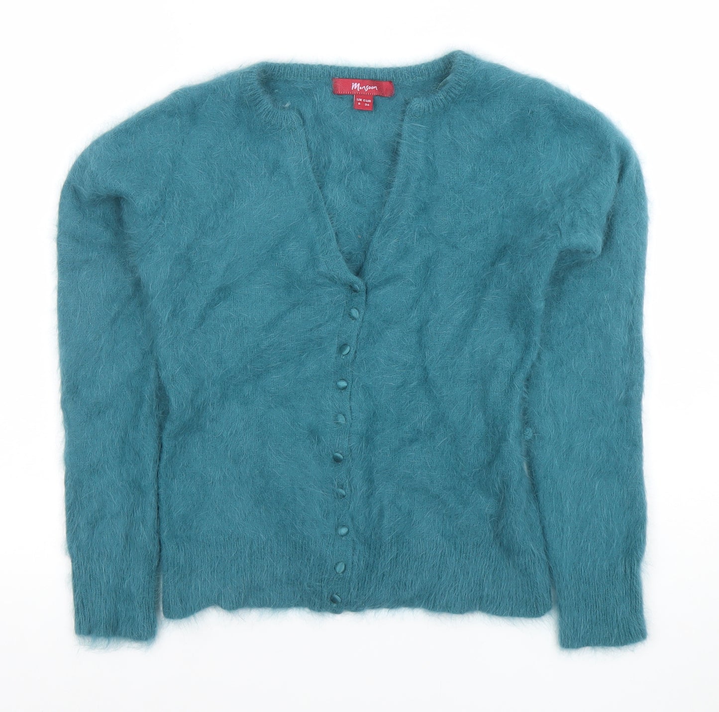 Monsoon Women Blue Angora Knit V-Neck Cardigan Size 8