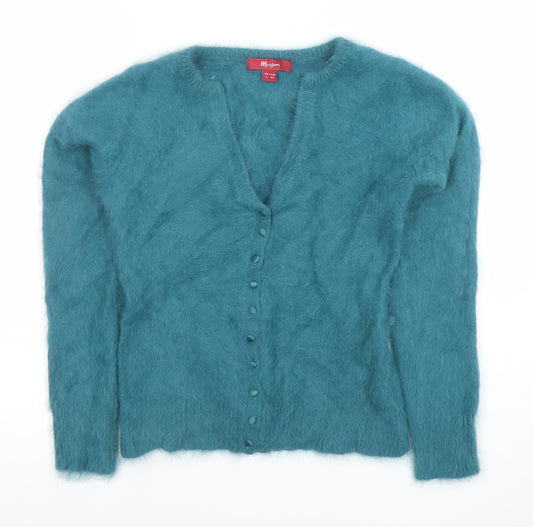 Monsoon Women Blue Angora Knit V-Neck Cardigan Size 8
