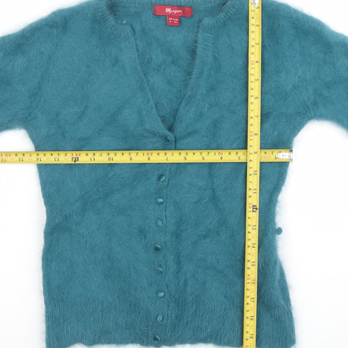 Monsoon Women Blue Angora Knit V-Neck Cardigan Size 8