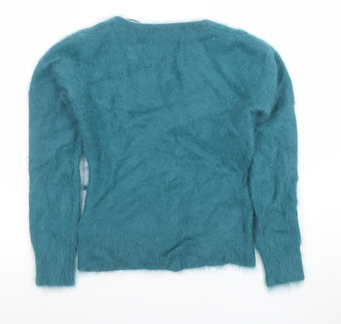 Monsoon Women Blue Angora Knit V-Neck Cardigan Size 8