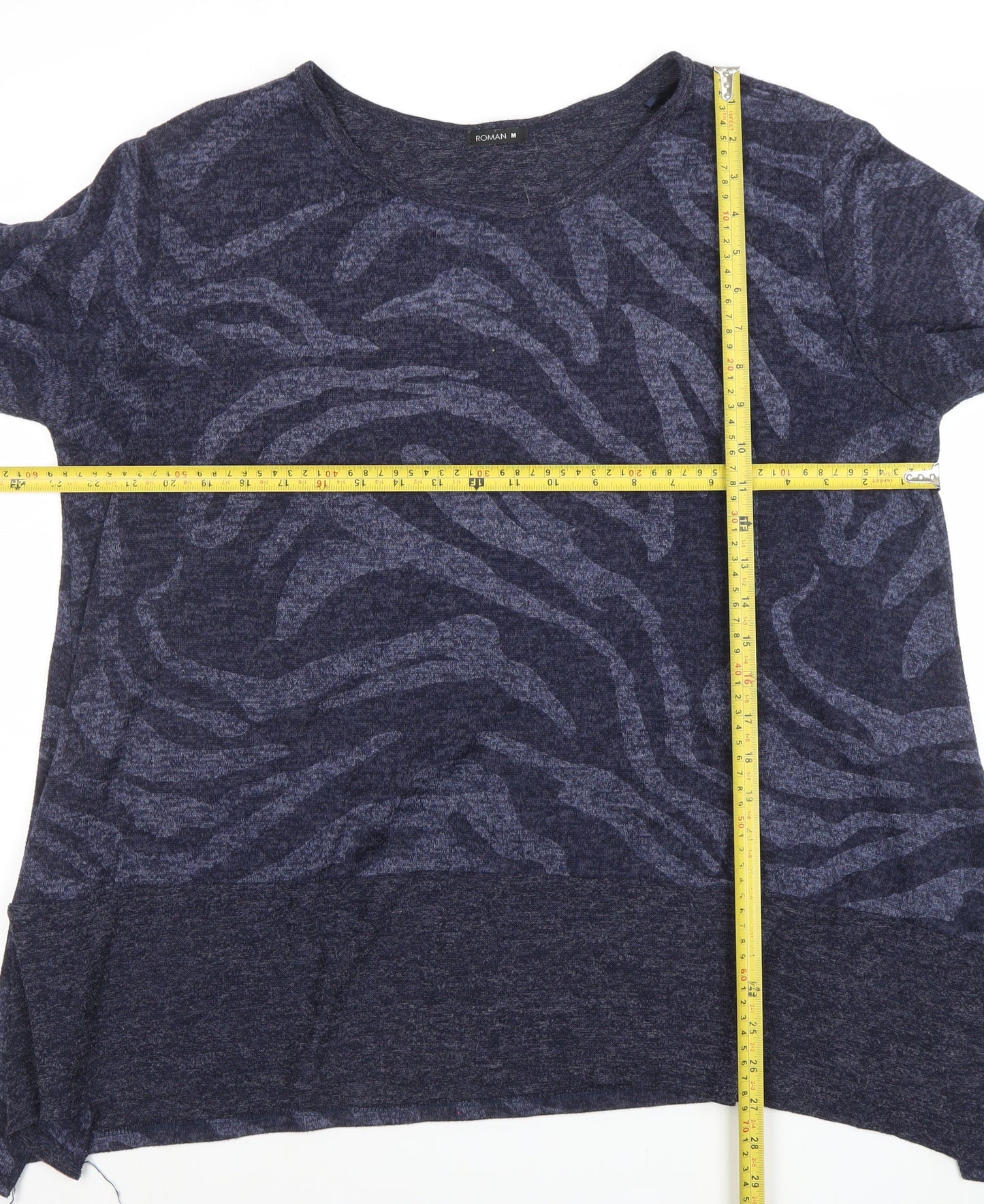 Roman Women Blue Animal Print Relaxed Pullover Jumper M