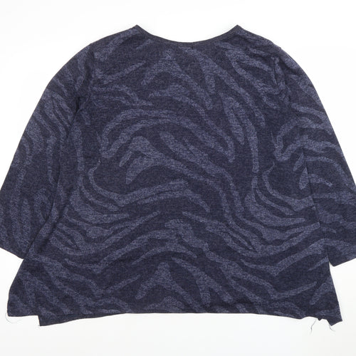 Roman Women Blue Animal Print Relaxed Pullover Jumper M