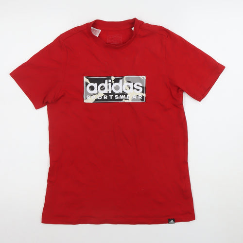 adidas Boys Red Sportswear Logo Cotton Short Sleeve T-Shirt 11-12 Years