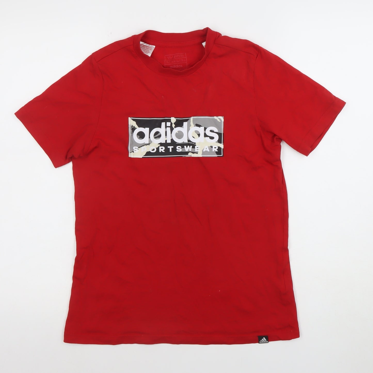 adidas Boys Red Sportswear Logo Cotton Short Sleeve T-Shirt 11-12 Years
