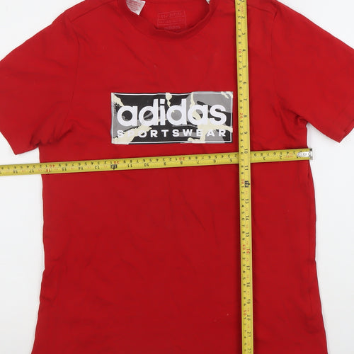adidas Boys Red Sportswear Logo Cotton Short Sleeve T-Shirt 11-12 Years
