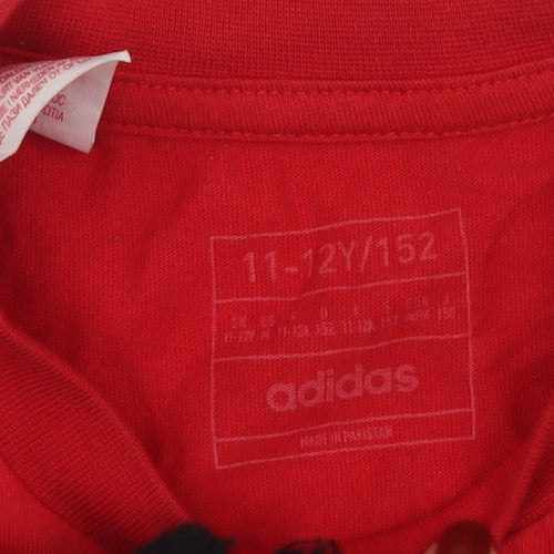 adidas Boys Red Sportswear Logo Cotton Short Sleeve T-Shirt 11-12 Years