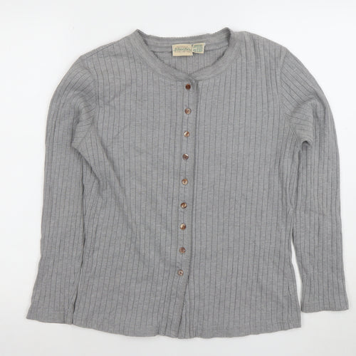St. Johns Bay Womens Grey Button-Up Long Sleeve Cotton Top Size M