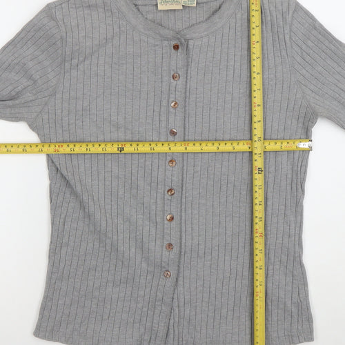 St. Johns Bay Womens Grey Button-Up Long Sleeve Cotton Top Size M