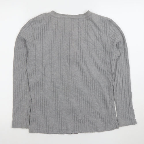 St. Johns Bay Womens Grey Button-Up Long Sleeve Cotton Top Size M