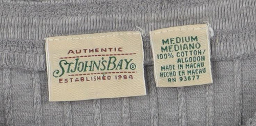 St. Johns Bay Womens Grey Button-Up Long Sleeve Cotton Top Size M
