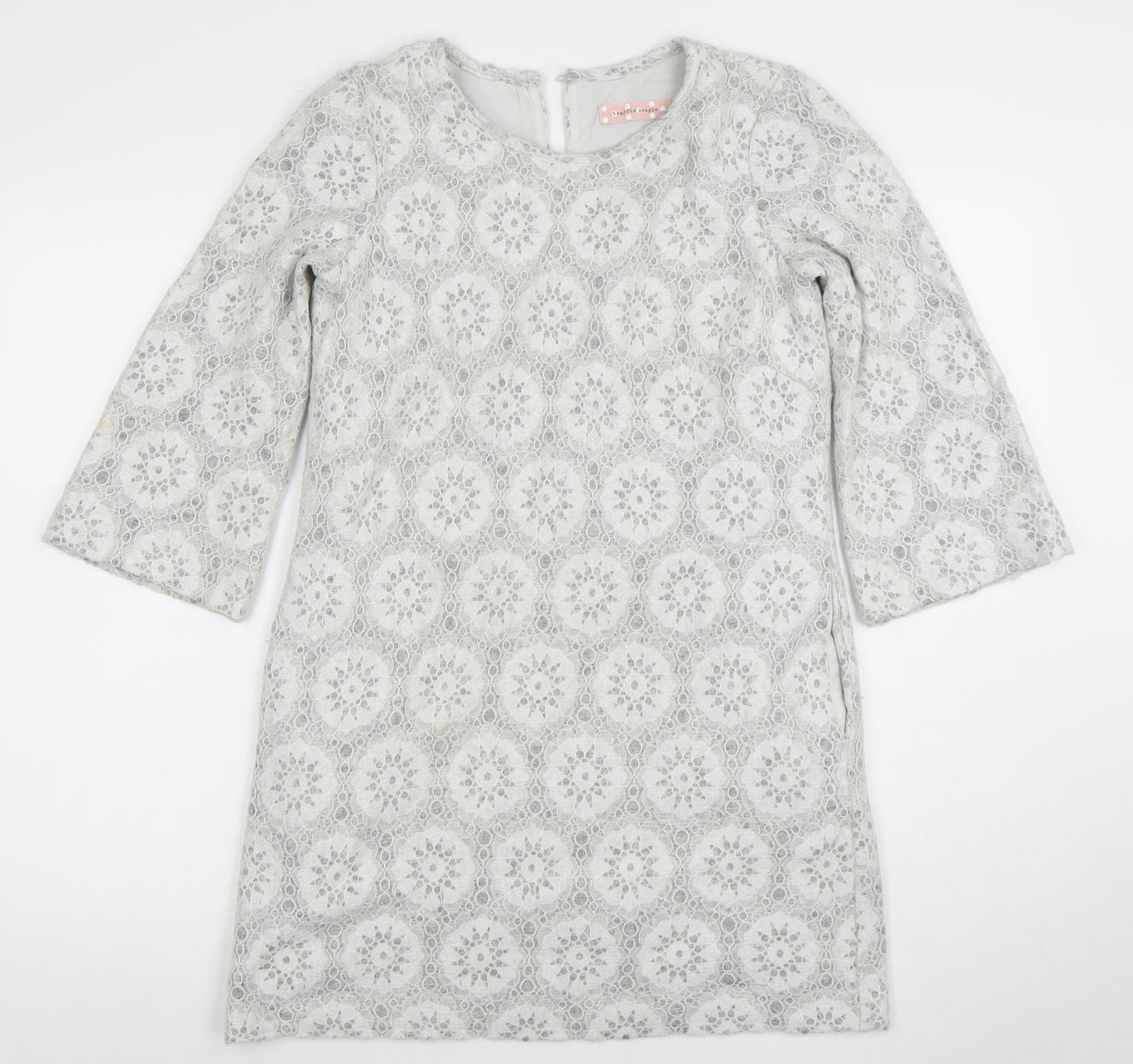 Traffic People Women Grey Lace Shift Dress Size S 3/4 Sleeve