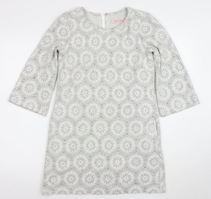 Traffic People Women Grey Lace Shift Dress Size S 3/4 Sleeve