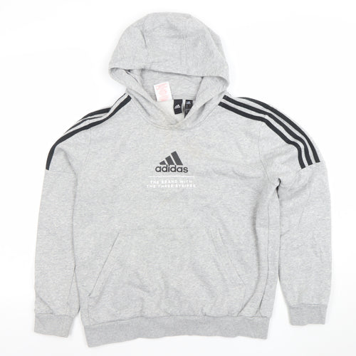 Adidas Boys Grey Pullover Hoodie 13-14 Years Sports Fleece Sweatshirt
