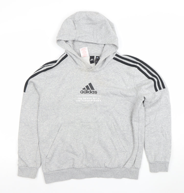 Adidas Boys Grey Pullover Hoodie 13-14 Years Sports Fleece Sweatshirt