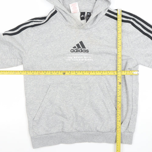 Adidas Boys Grey Pullover Hoodie 13-14 Years Sports Fleece Sweatshirt