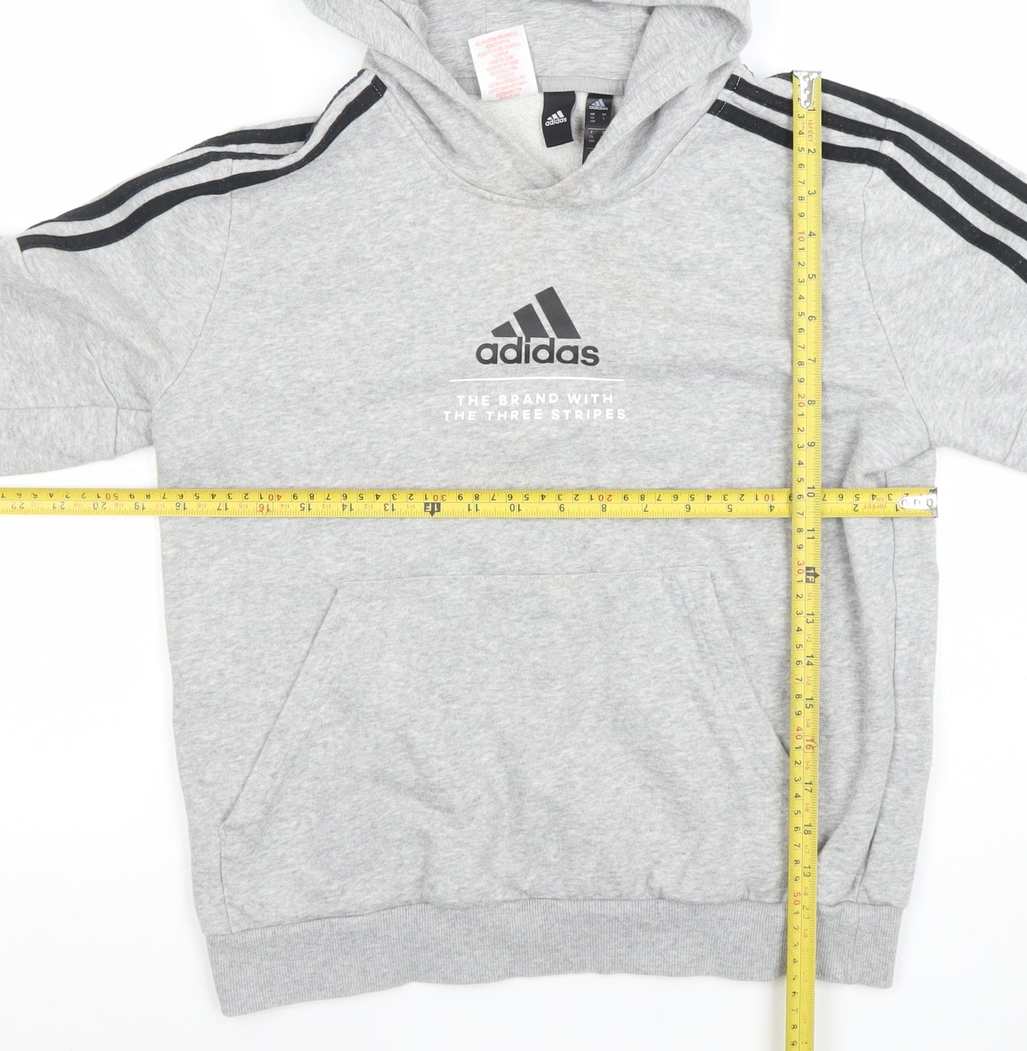 Adidas Boys Grey Pullover Hoodie 13-14 Years Sports Fleece Sweatshirt