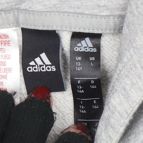 Adidas Boys Grey Pullover Hoodie 13-14 Years Sports Fleece Sweatshirt