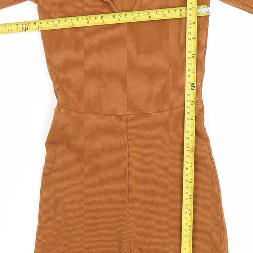 Boohoo Women Brown Long Sleeve Ribbed Playsuit UK 8 Slim Fit