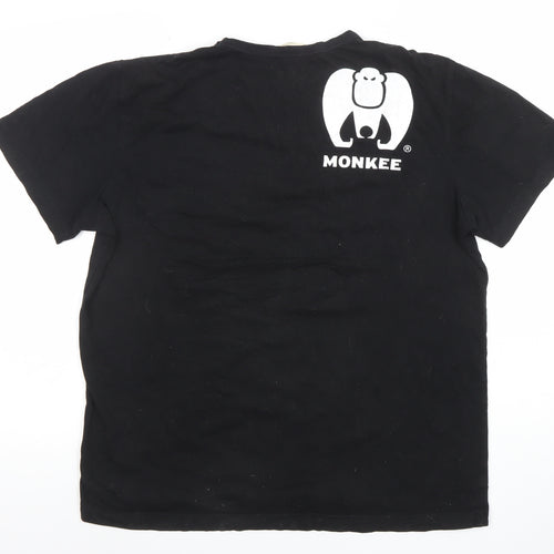 Monkee Men's Black Cotton Crew Neck Graphic T-Shirt Medium