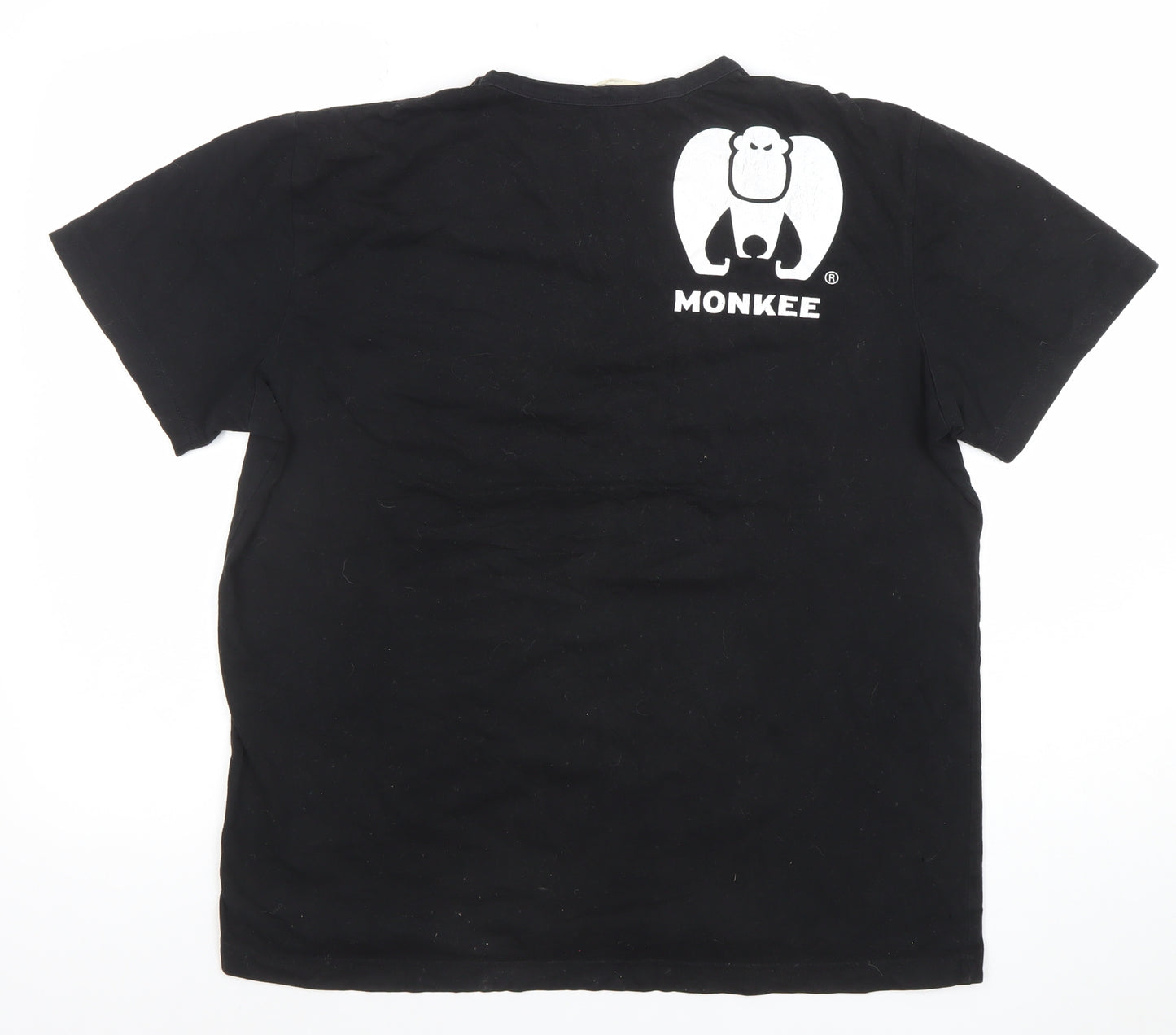 Monkee Men's Black Cotton Crew Neck Graphic T-Shirt Medium