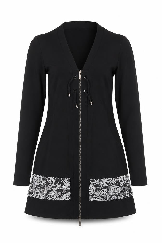 Yest Women Black XS Fit & Flare Floral Zip Knee Length Dress