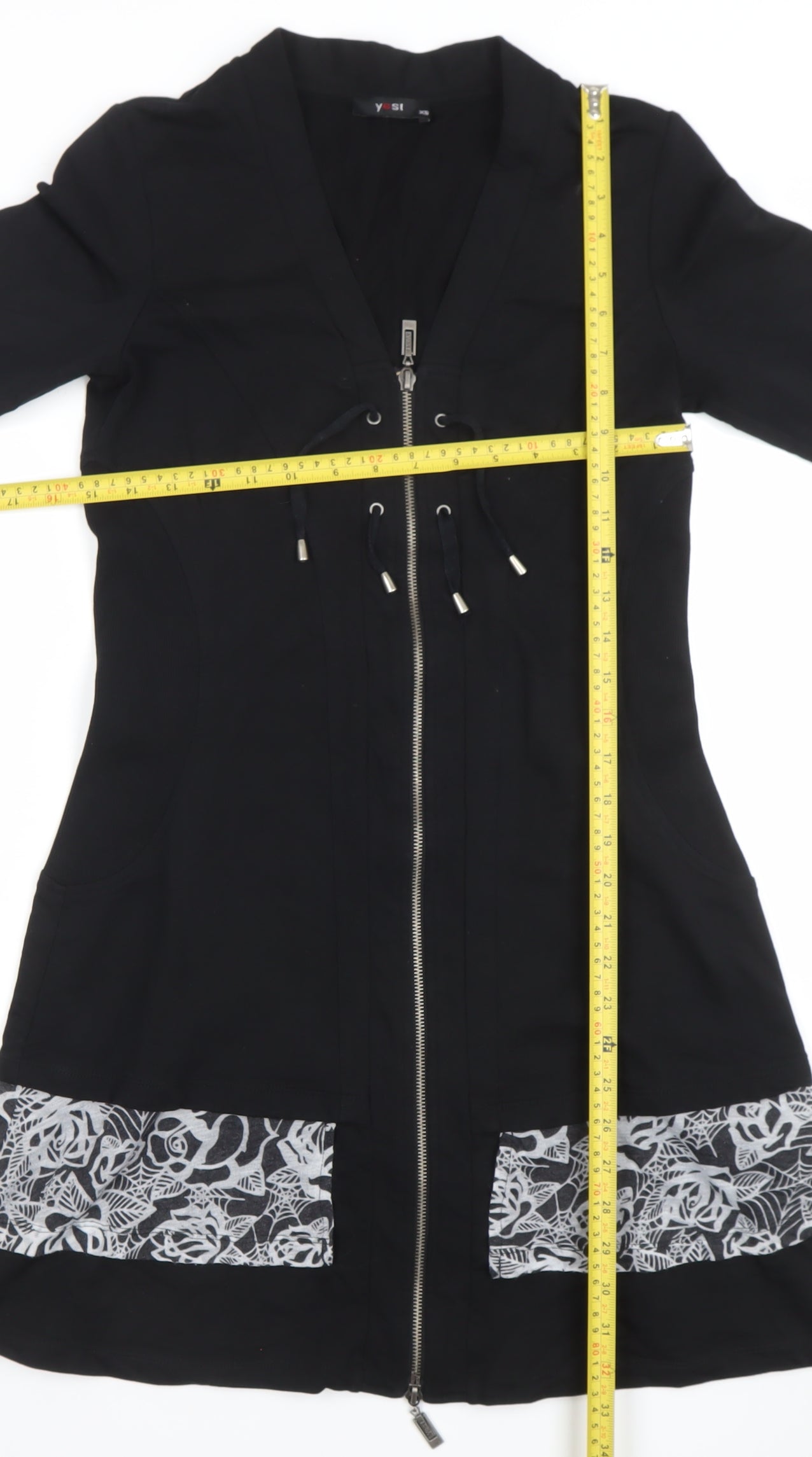 Yest Women Black XS Fit & Flare Floral Zip Knee Length Dress
