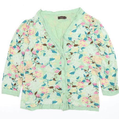 Amari Womens Green Floral Cardigan Small V-Neck Button Front Lightweight