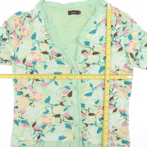 Amari Womens Green Floral Cardigan Small V-Neck Button Front Lightweight