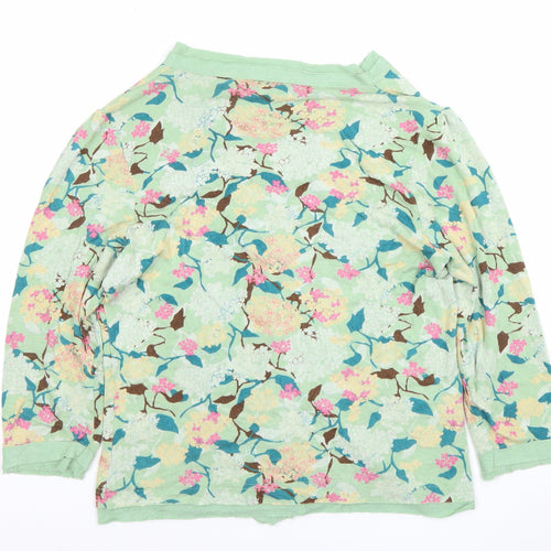 Amari Womens Green Floral Cardigan Small V-Neck Button Front Lightweight