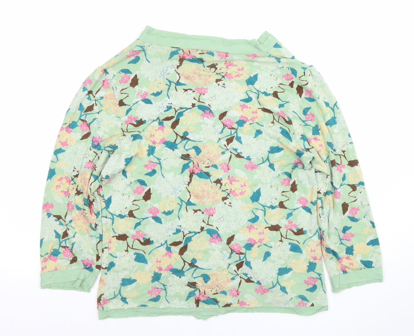 Amari Womens Green Floral Cardigan Small V-Neck Button Front Lightweight