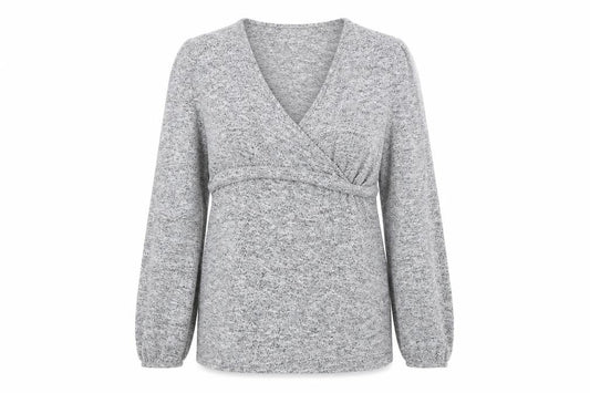 Front view of Next Maternity Grey V-Neck Knit Tunic Jumper women’s, size UK 12