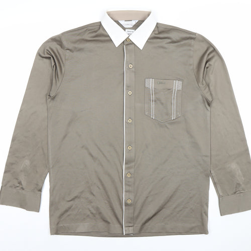 Gabicci Men’s Brown Long Sleeve Button-Up Shirt M Classic Style