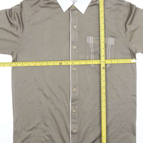 Gabicci Men’s Brown Long Sleeve Button-Up Shirt M Classic Style