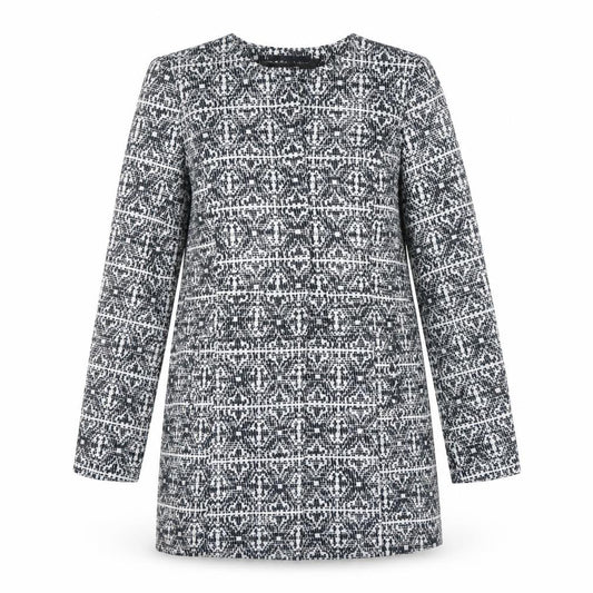 Front view of Vero Moda Women Black Geometric Shift Dress, size M, Long Sleeve