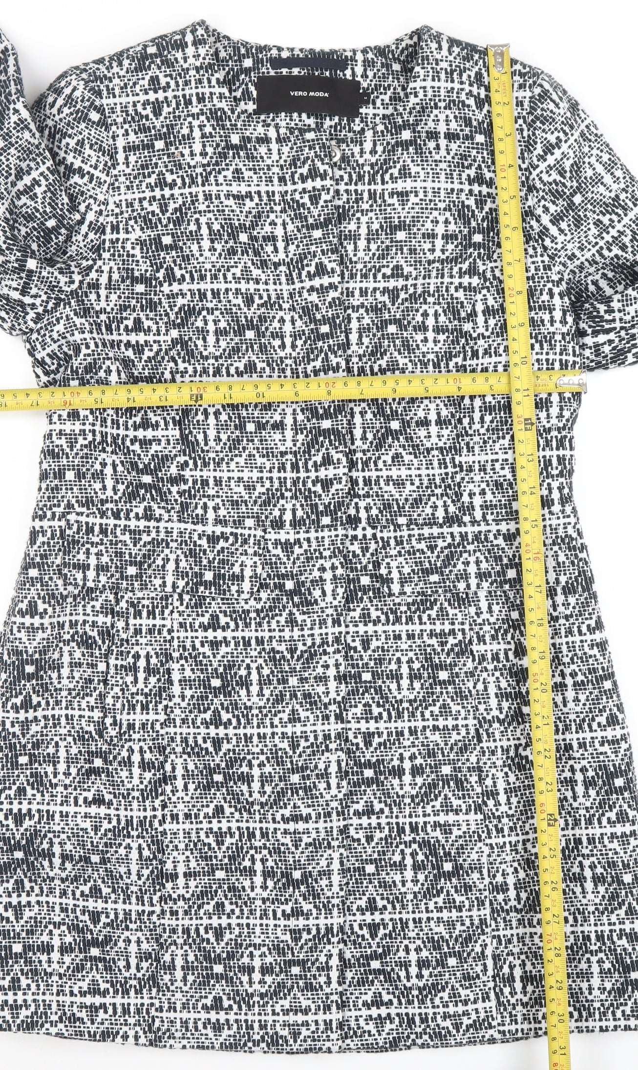 Vero Moda Women Black Geometric Shift Dress Size M Long Sleeve