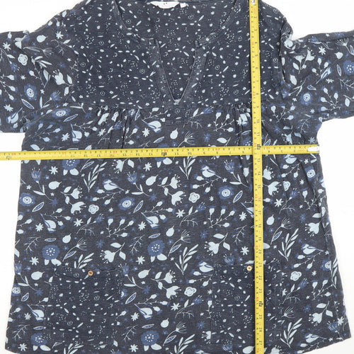 Julipa Women Blue Floral Tunic Blouse Size 20 3/4 Sleeve V-Neck Cotton