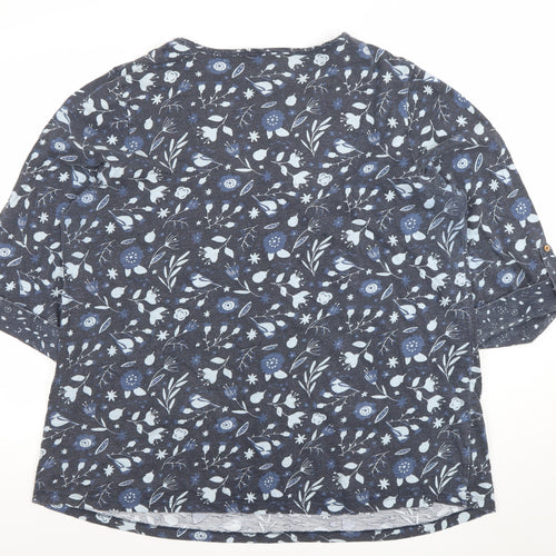 Julipa Women Blue Floral Tunic Blouse Size 20 3/4 Sleeve V-Neck Cotton