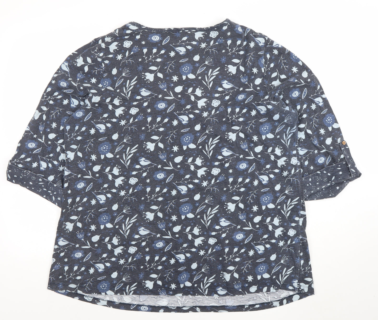 Julipa Women Blue Floral Tunic Blouse Size 20 3/4 Sleeve V-Neck Cotton