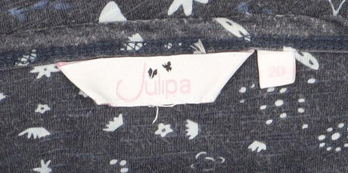 Julipa Women Blue Floral Tunic Blouse Size 20 3/4 Sleeve V-Neck Cotton