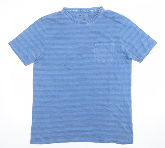 Fatface Men's Blue Striped Cotton Crew Neck Short Sleeve T-Shirt L