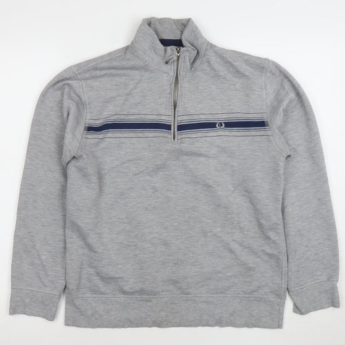 Lincoln Men’s Grey 1/4 Zip Striped Sweatshirt Size S