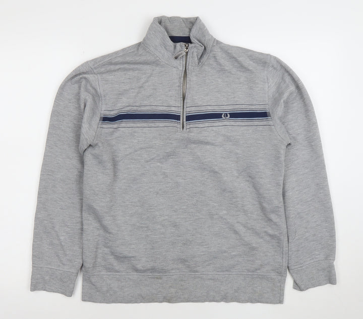 Lincoln Men’s Grey 1/4 Zip Striped Sweatshirt Size S