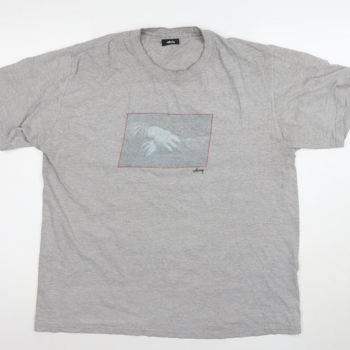 Stussy Men’s Grey Graphic Art Print L Short Sleeve T-Shirt