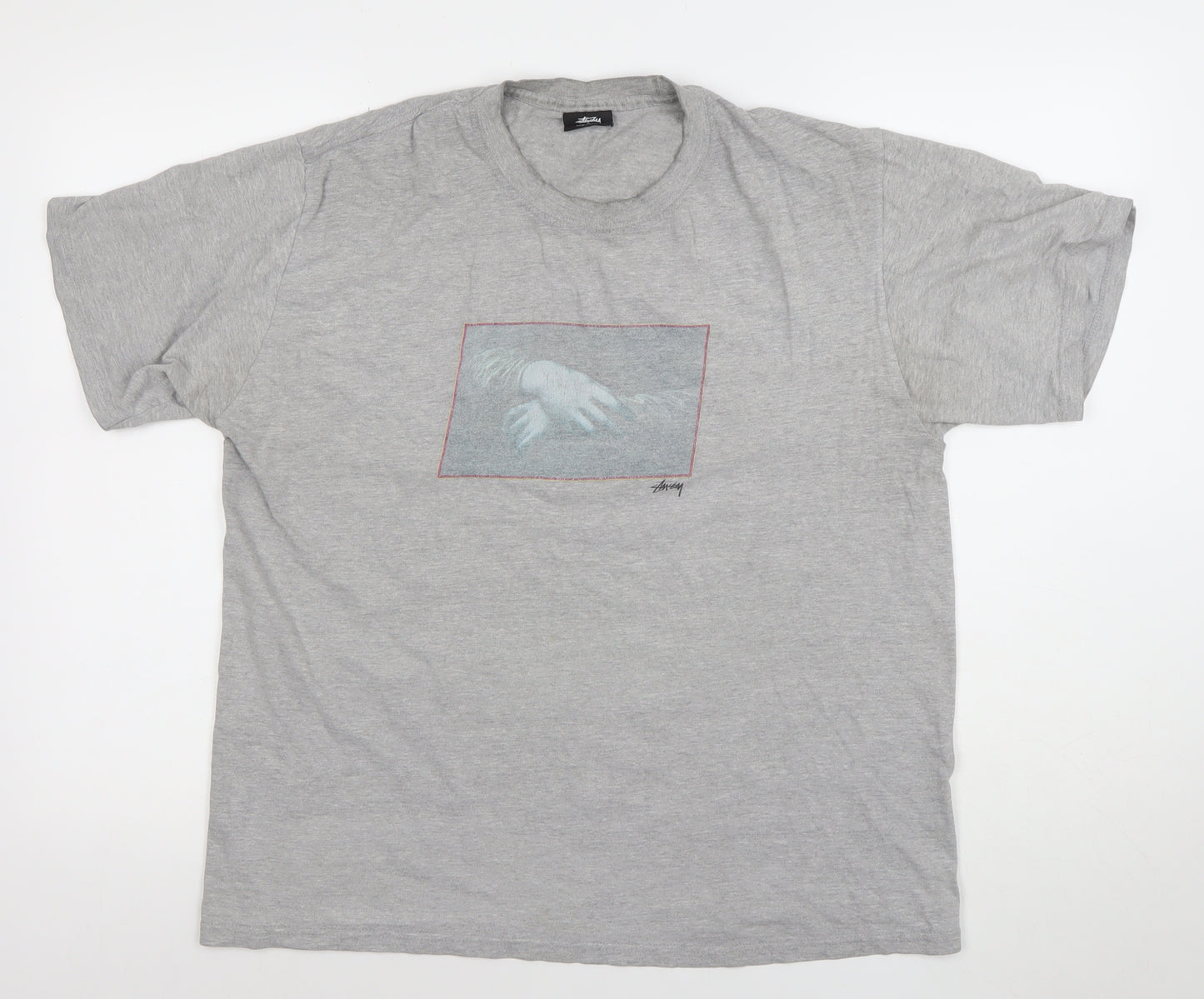 Stussy Men’s Grey Graphic Art Print L Short Sleeve T-Shirt