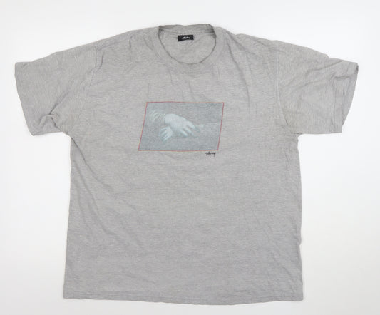 Stussy Men’s Grey Graphic Art Print L Short Sleeve T-Shirt
