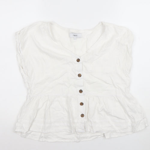 Next Women’s White Linen Blend Button Tunic Blouse Size 12