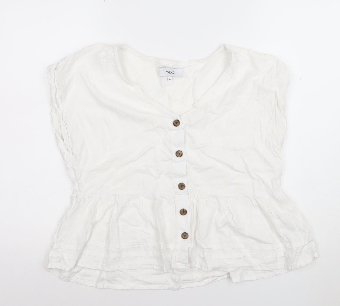Next Women’s White Linen Blend Button Tunic Blouse Size 12