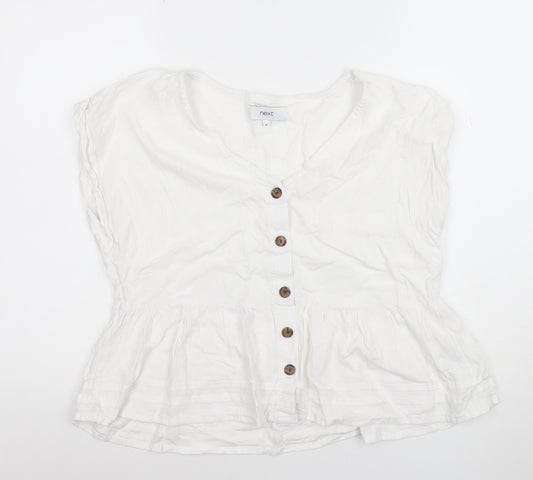 Next Women’s White Linen Blend Button Tunic Blouse Size 12