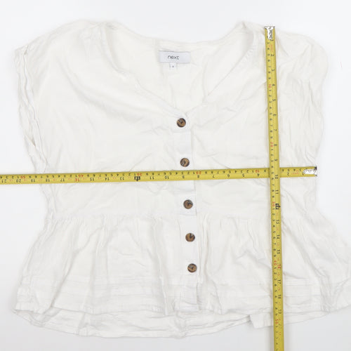 Next Women’s White Linen Blend Button Tunic Blouse Size 12