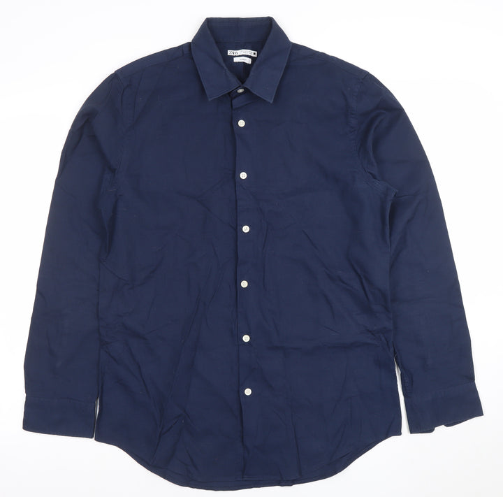 Zara Men Blue Slim Fit Long Sleeve Formal Dress Shirt Size L